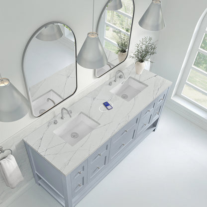 Breckenridge 72" Double Vanity, Serenity Blue, w/ 3 CM Ethereal Noctis Quartz Top w/FreePower Wireless Charger, view 10