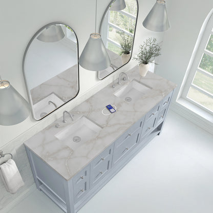 Breckenridge 72" Double Vanity, Serenity Blue, w/ 3 CM Victorian Silver Quartz Top w/FreePower Wireless Charger, view 10