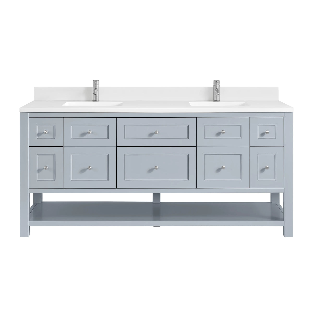 Breckenridge 72" Double Vanity, Serenity Blue, w/ Double Hole 3 CM White Zeus Quartz Top & Backsplash
