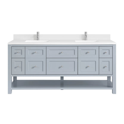 Breckenridge 72" Double Vanity, Serenity Blue, w/ Double Hole 3 CM White Zeus Quartz Top & Backsplash