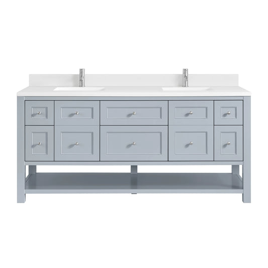 Breckenridge 72" Double Vanity, Serenity Blue, w/ Double Hole 3 CM White Zeus Quartz Top & Backsplash