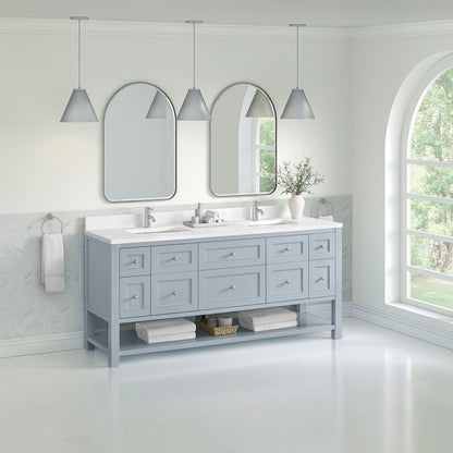 Breckenridge 72" Double Vanity, Serenity Blue, w/ Double Hole 3 CM White Zeus Quartz Top & Backsplash, view 4