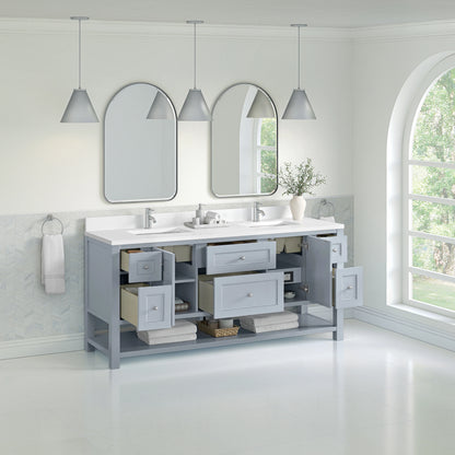 Breckenridge 72" Double Vanity, Serenity Blue, w/ Double Hole 3 CM White Zeus Quartz Top & Backsplash, view 5