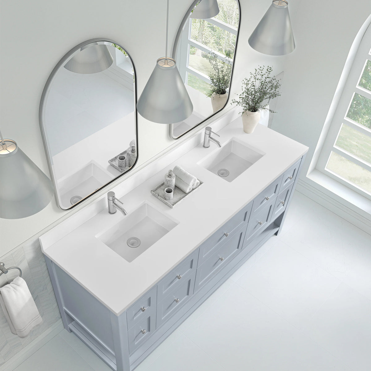 Breckenridge 72" Double Vanity, Serenity Blue, w/ Double Hole 3 CM White Zeus Quartz Top & Backsplash, view 7