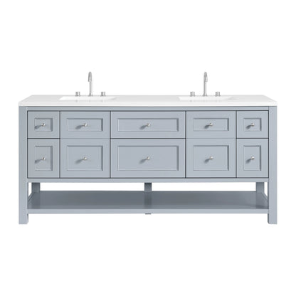 Breckenridge 72" Double Vanity, Serenity Blue, w/ 3 CM White Zeus Quartz Top