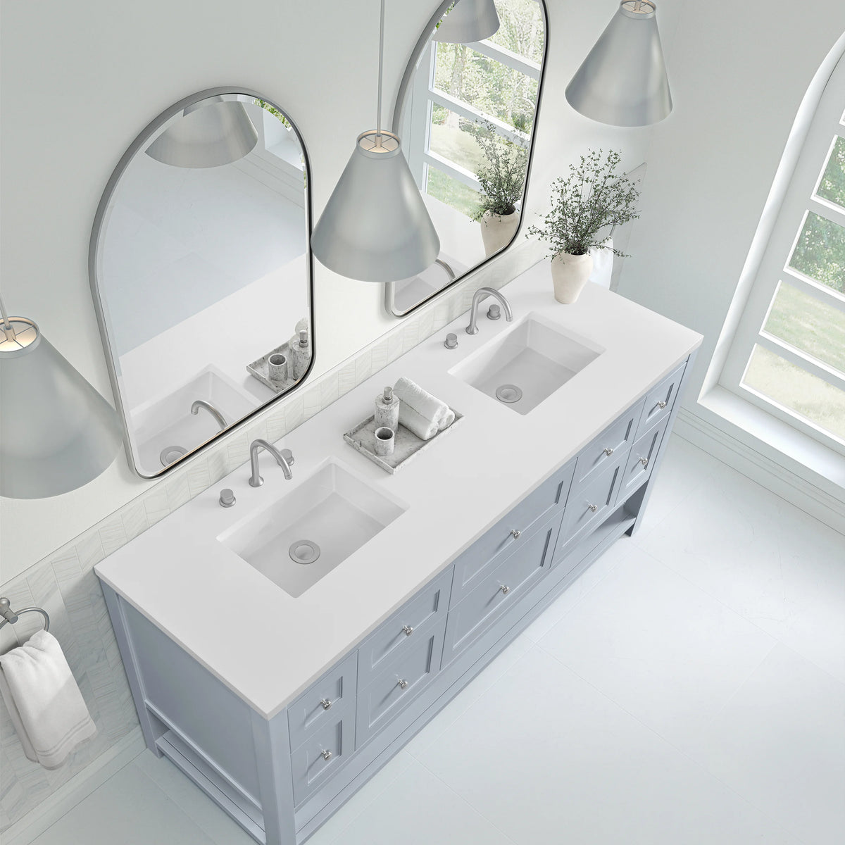 Breckenridge 72" Double Vanity, Serenity Blue, w/ 3 CM White Zeus Quartz Top, view 7