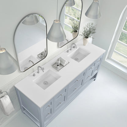 Breckenridge 72" Double Vanity, Serenity Blue, w/ 3 CM White Zeus Quartz Top, view 7