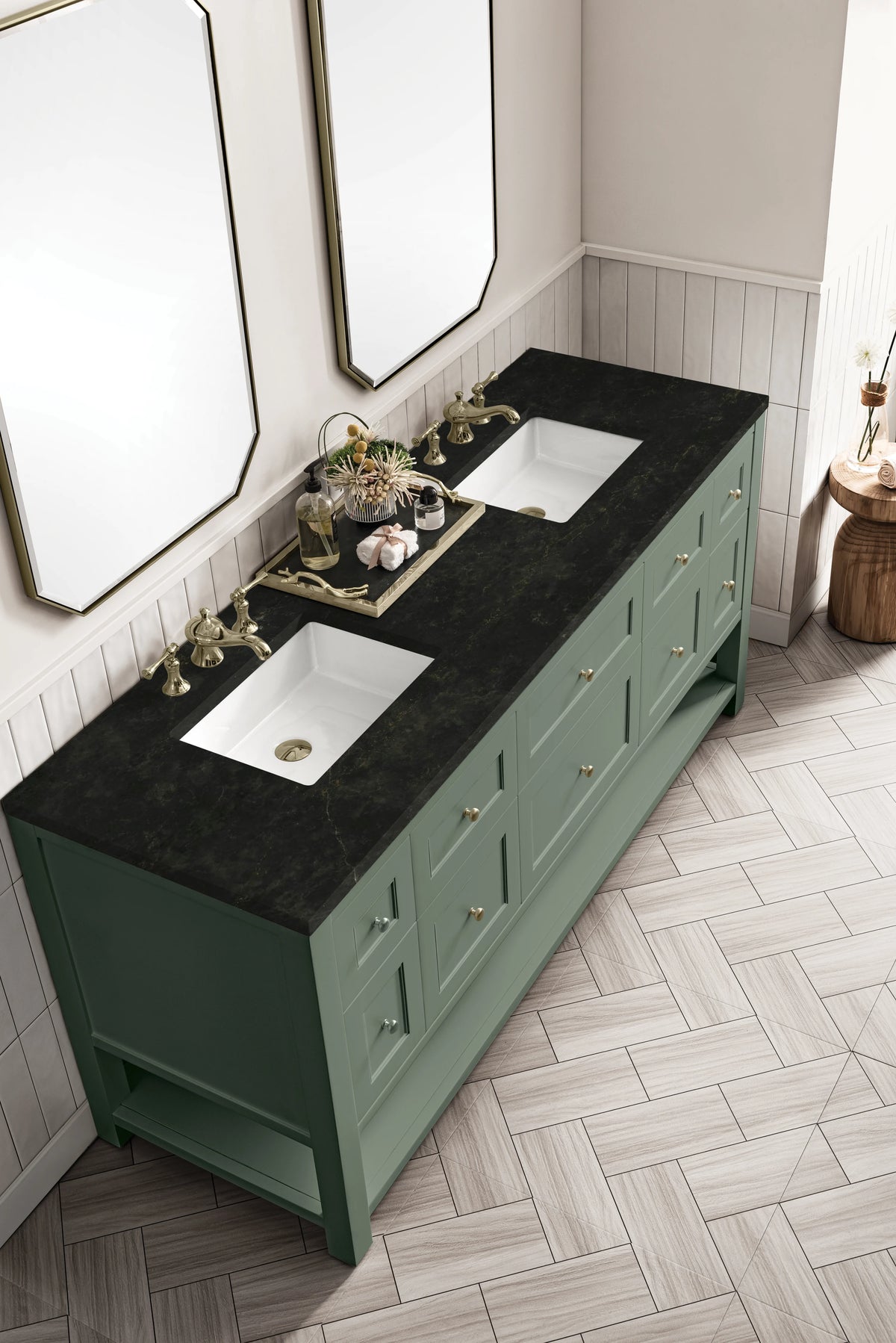 Breckenridge 72" Double Vanity, Smokey Celadon, w/ 3 CM Phantome Eclos Top, view 7