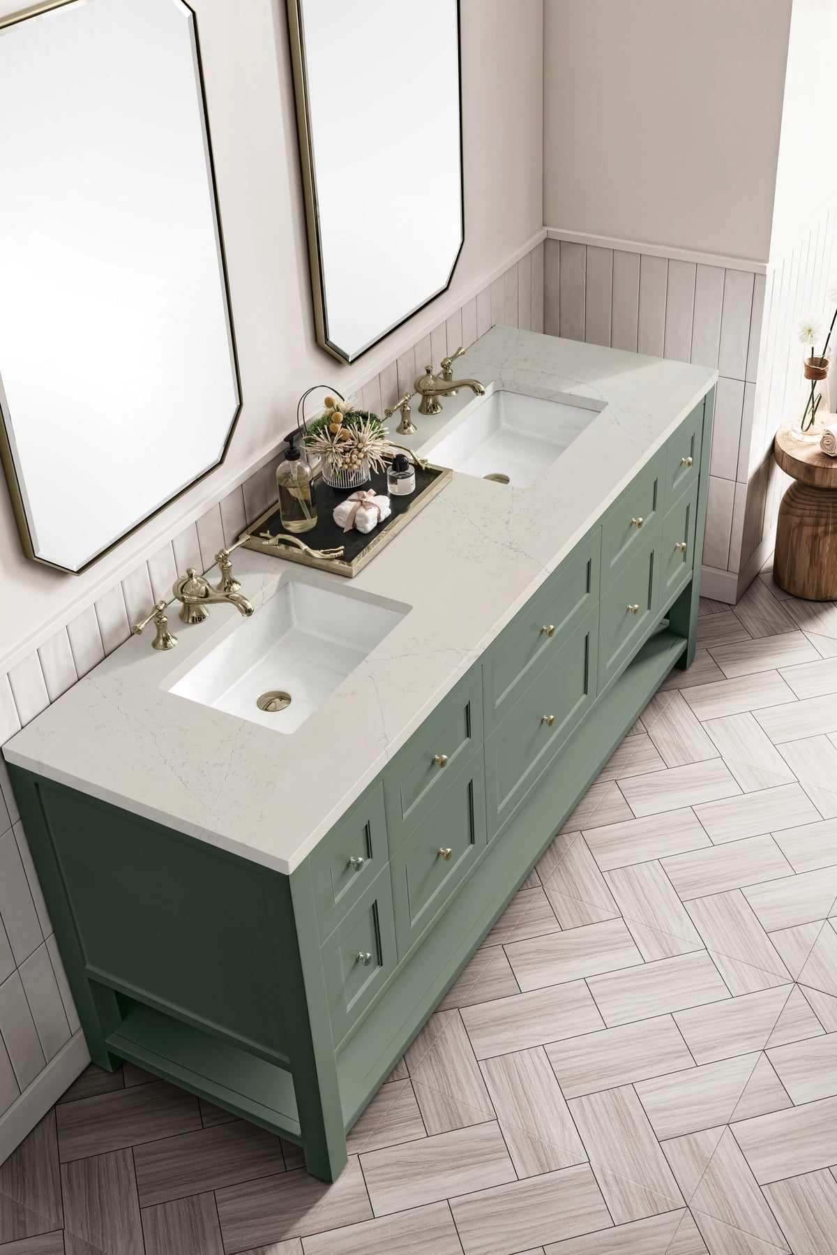 Breckenridge 72" Double Vanity, Smokey Celadon, w/ 3 CM Siberian Silestone Top, view 7