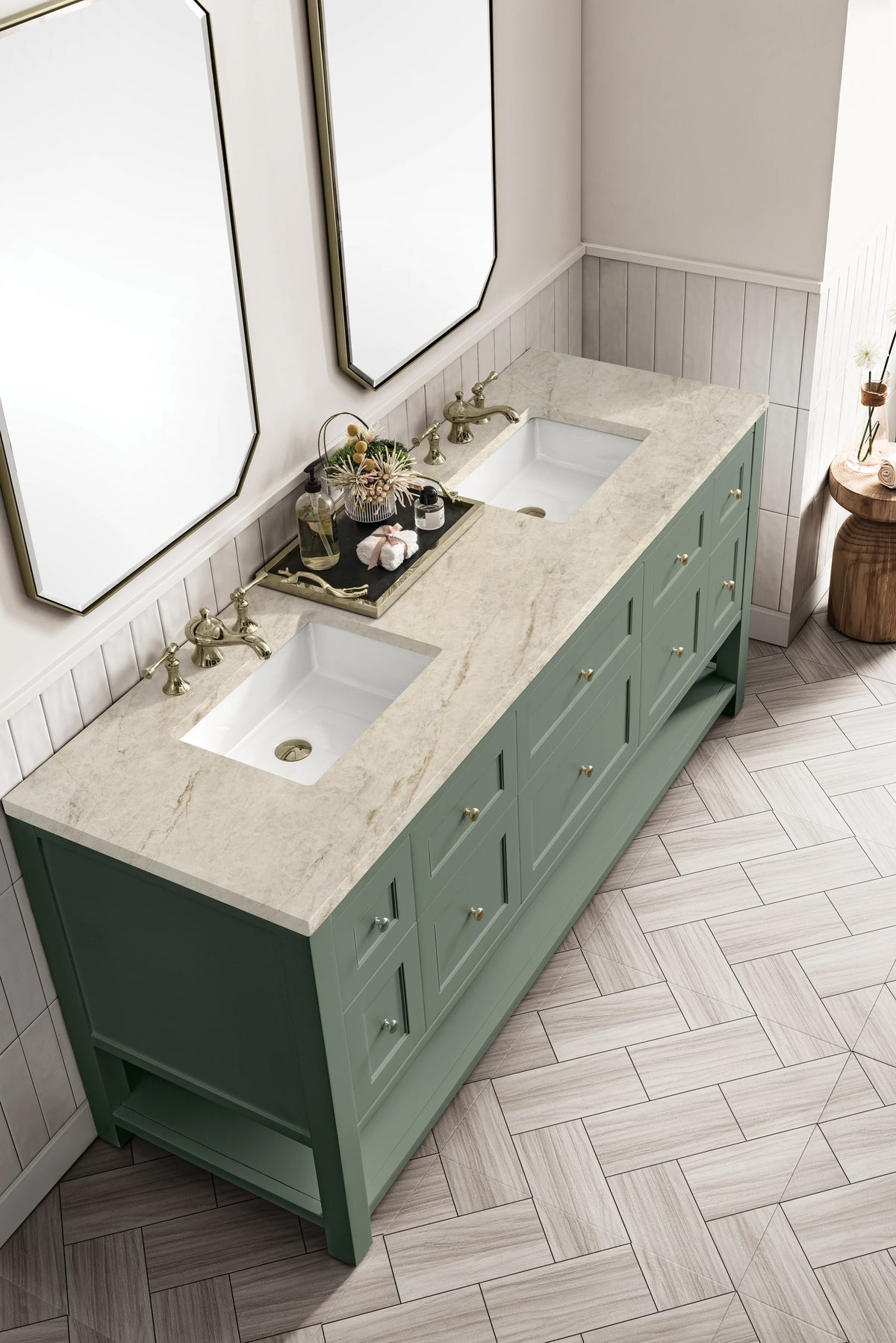 Breckenridge 72" Double Vanity, Smokey Celadon, w/ 3 CM Tajnar Eclos Top, view 7