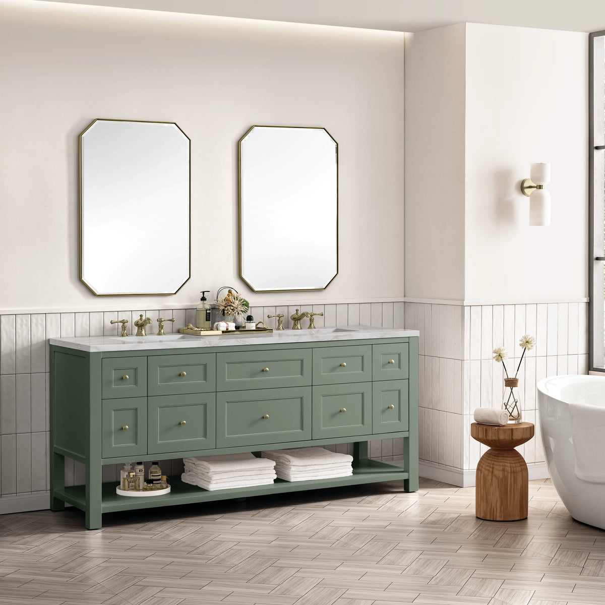 Breckenridge 72" Double Vanity, Smokey Celadon w/ 3 CM Victorian Silver Top, view 4
