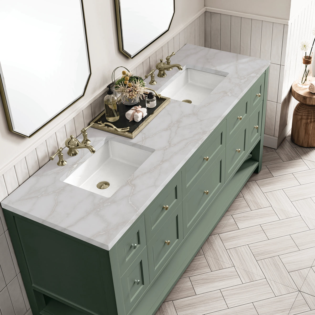 Breckenridge 72" Double Vanity, Smokey Celadon w/ 3 CM Victorian Silver Top, view 7