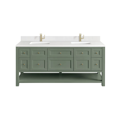 Breckenridge 72" Double Vanity, Smokey Celadon w/ Single Hole 3 CM White Zeus Top & Backsplash