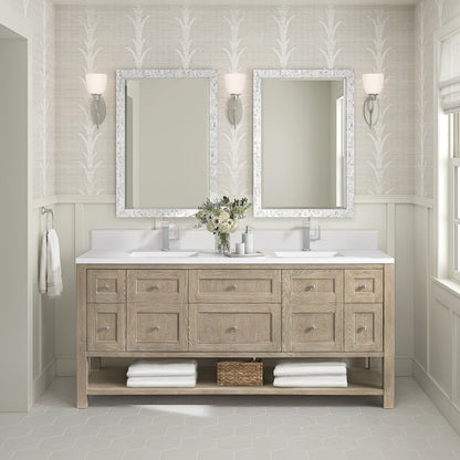 Breckenridge 72" Double Vanity, Whitewashed Oak w/ Single Hole 3 CM White Zeus Silestone Top & Backsplash, view 3