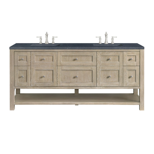 Breckenridge 72" Double Vanity, Whitewashed Oak w/ 3 CM Charcoal Soapstone Silestone Top