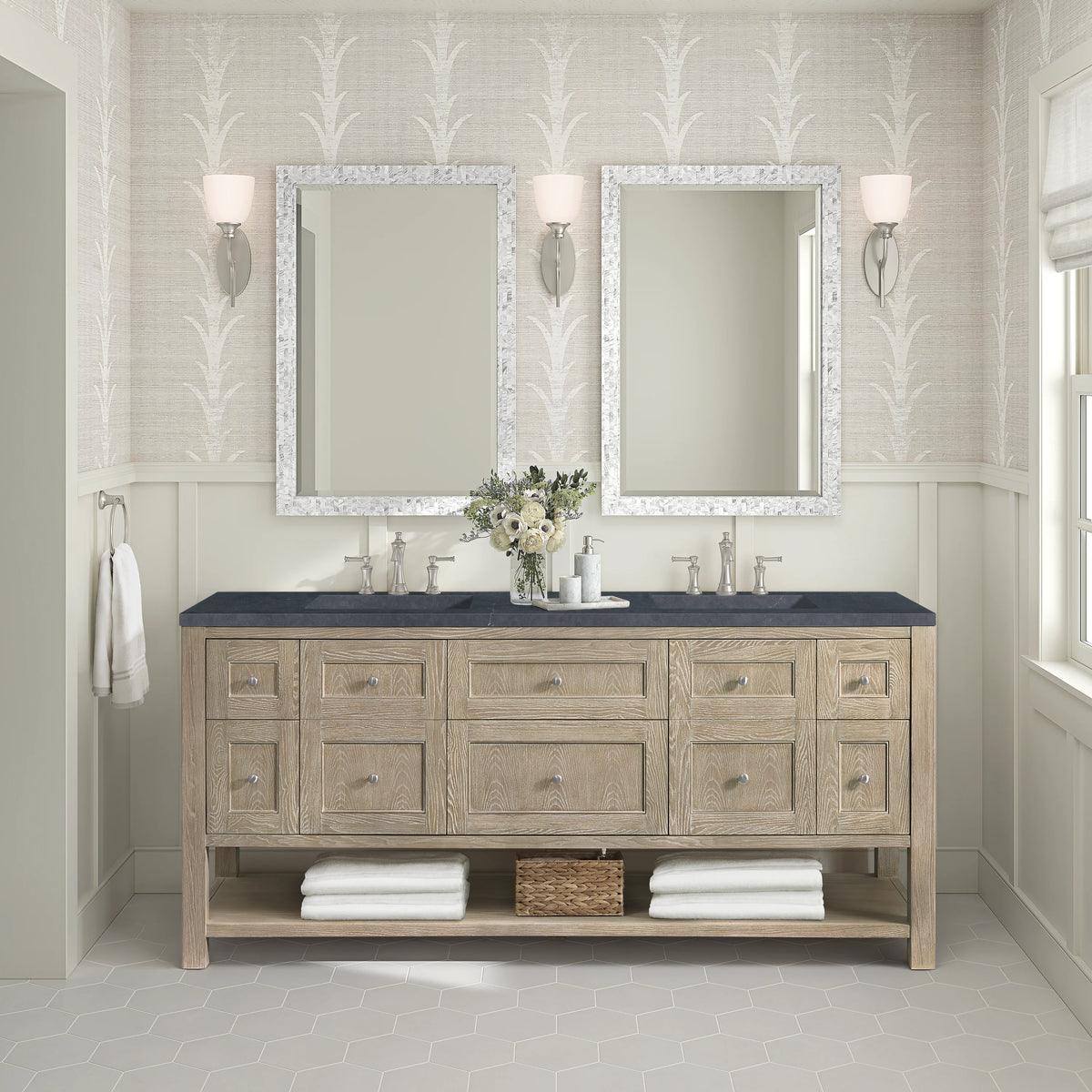 Breckenridge 72" Double Vanity, Whitewashed Oak w/ 3 CM Charcoal Soapstone Silestone Top, view 3