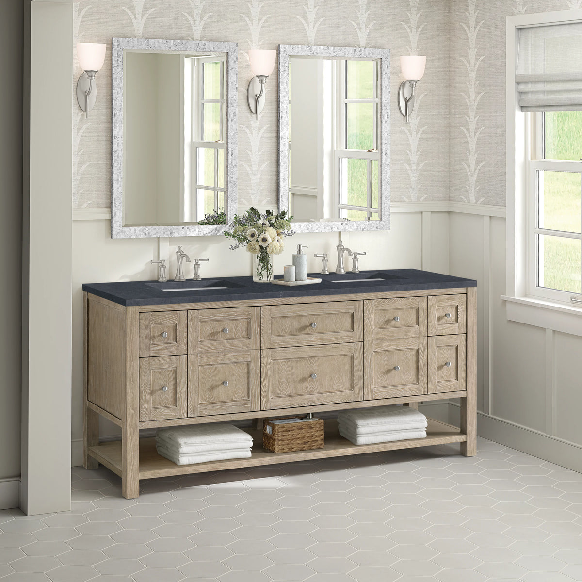 Breckenridge 72" Double Vanity, Whitewashed Oak w/ 3 CM Charcoal Soapstone Silestone Top, view 4