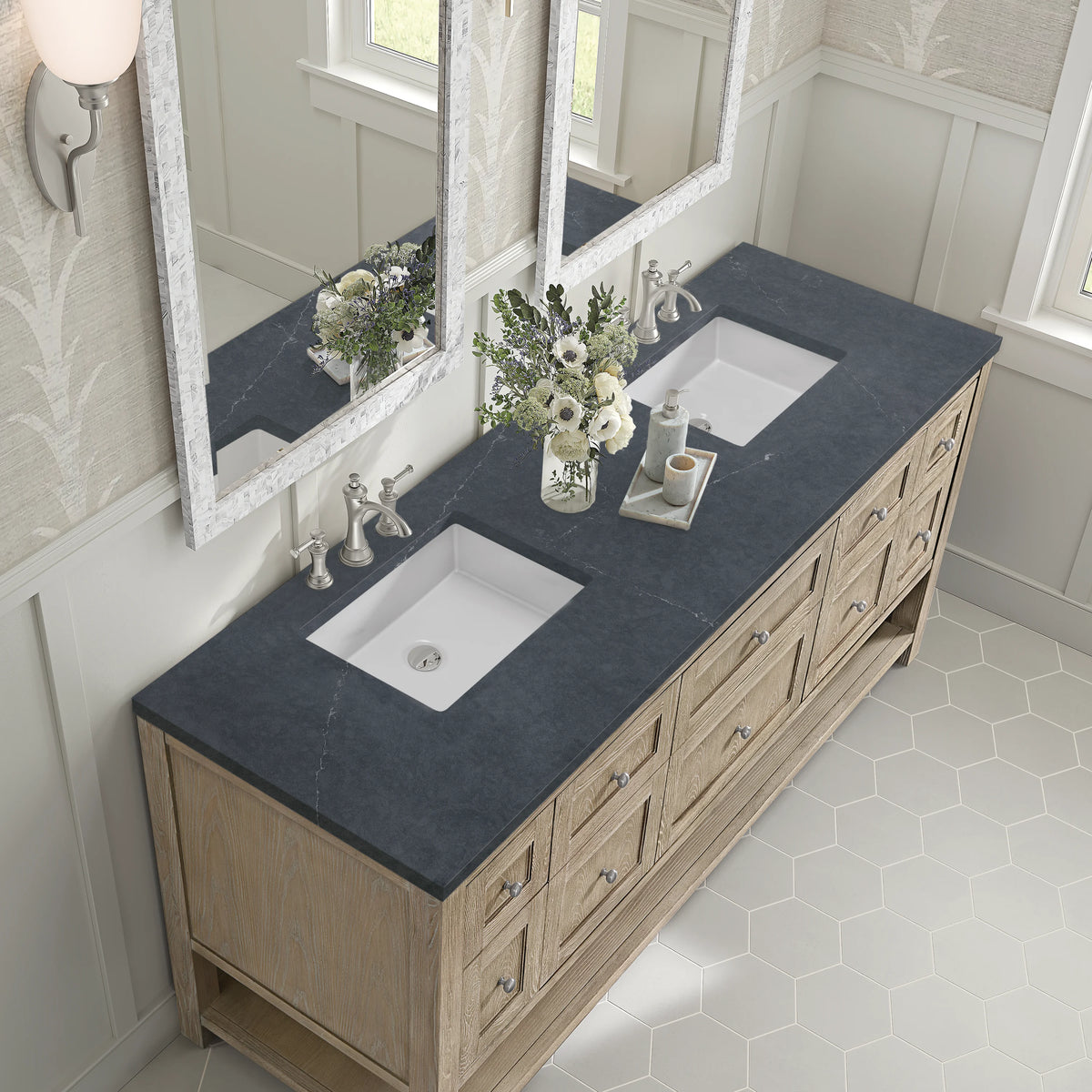 Breckenridge 72" Double Vanity, Whitewashed Oak w/ 3 CM Charcoal Soapstone Silestone Top, view 7