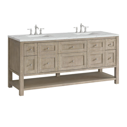 Breckenridge 72" Double Vanity, Whitewashed Oak w/ 3 CM Ethereal Noctis Silestone Top, view 10