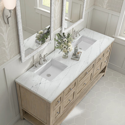 Breckenridge 72" Double Vanity, Whitewashed Oak w/ 3 CM Ethereal Noctis Silestone Top, view 7