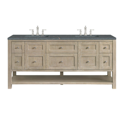 Breckenridge 72" Double Vanity, Whitewashed Oak w/ 3 CM Parisien Bleu Silestone Top