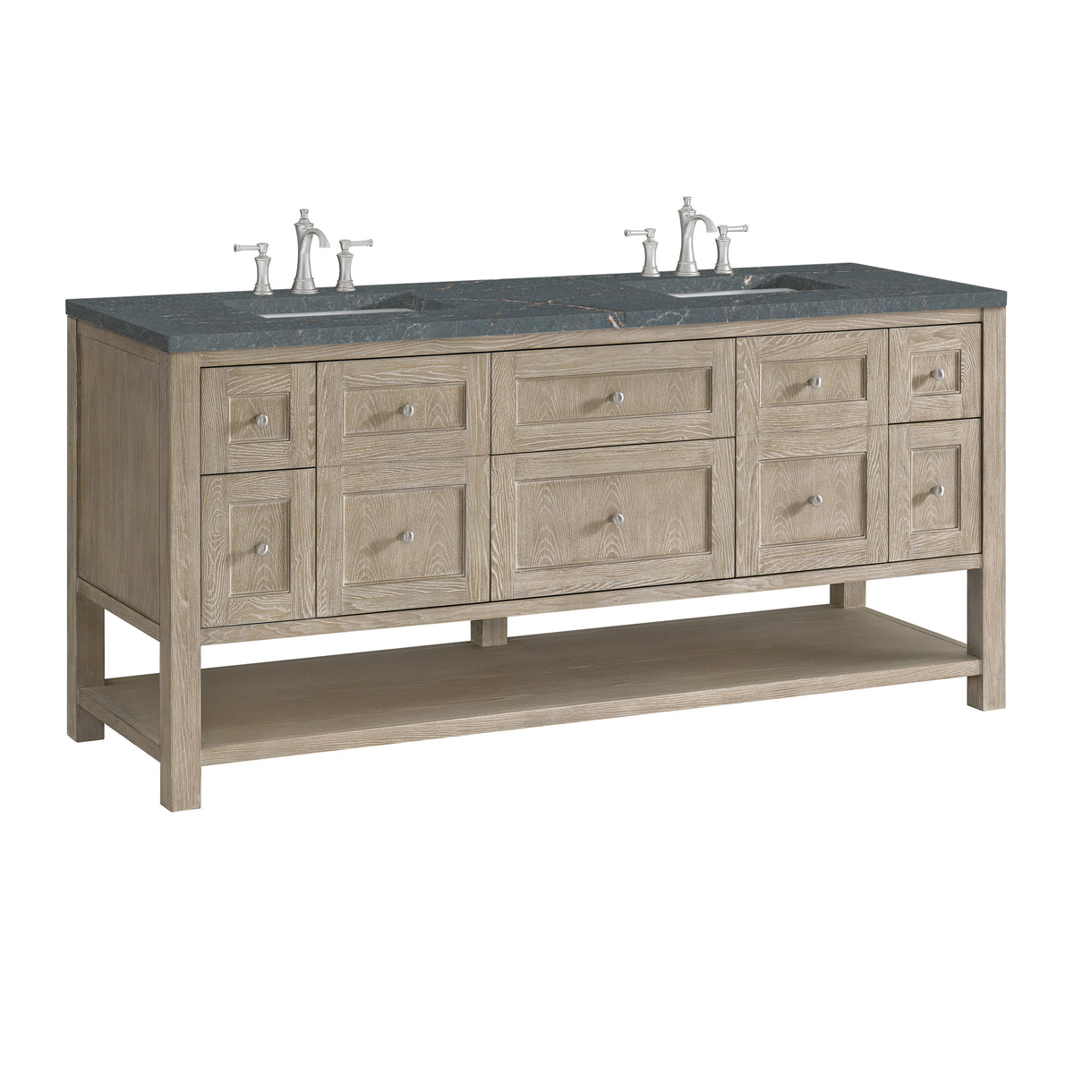 Breckenridge 72" Double Vanity, Whitewashed Oak w/ 3 CM Parisien Bleu Silestone Top, view 10