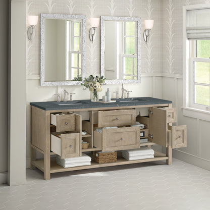 Breckenridge 72" Double Vanity, Whitewashed Oak w/ 3 CM Parisien Bleu Silestone Top, view 5