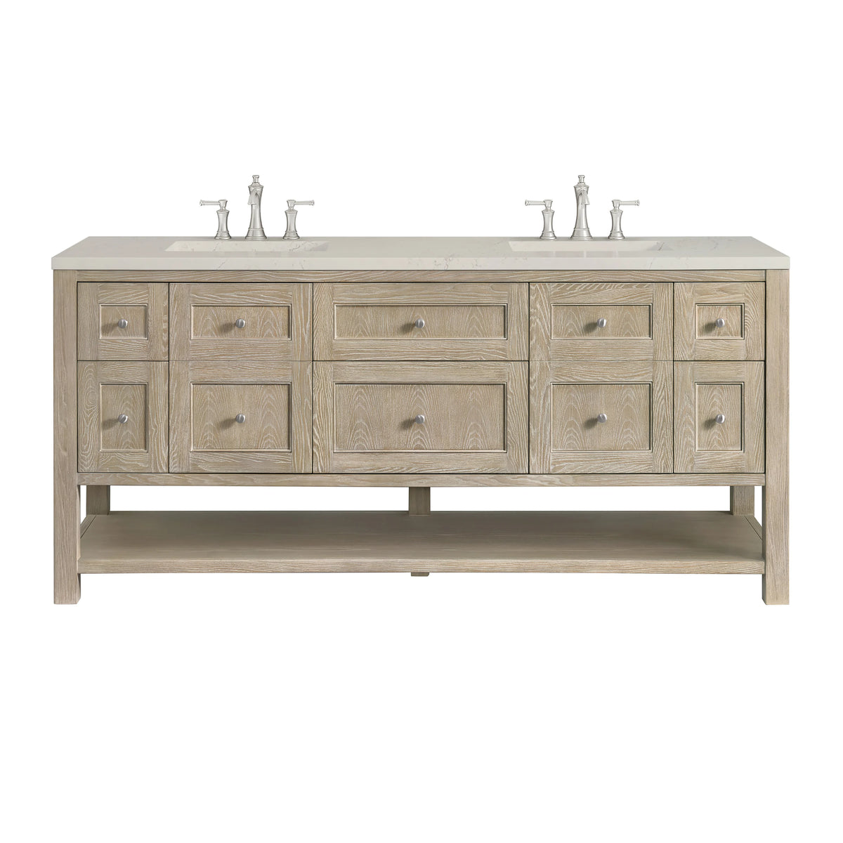 Breckenridge 72" Double Vanity, Whitewashed Oak, w/ 3 CM Siberian Silestone Top