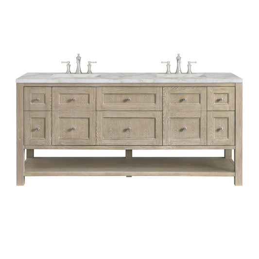 Breckenridge 72" Double Vanity, Whitewashed Oak w/ 3 CM Victorian Silver Silestone Top