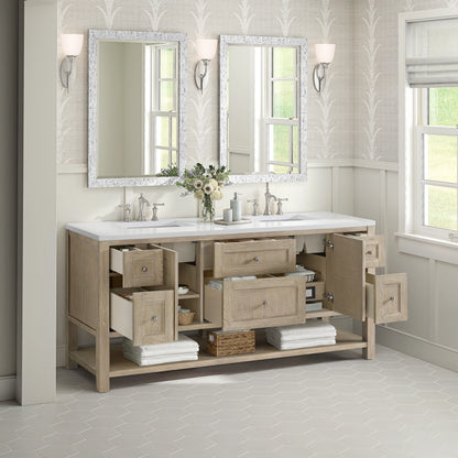 Breckenridge 72" Double Vanity, Whitewashed Oak w/ 3 CM White Zeus Silestone Top, view 4