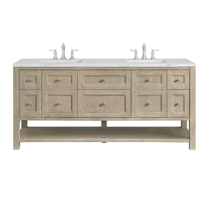Breckenridge 72" Double Vanity, Whitewashed Oak w/ 3 CM Ethereal Noctis Silestone Top w/FreePower Wireless Charger