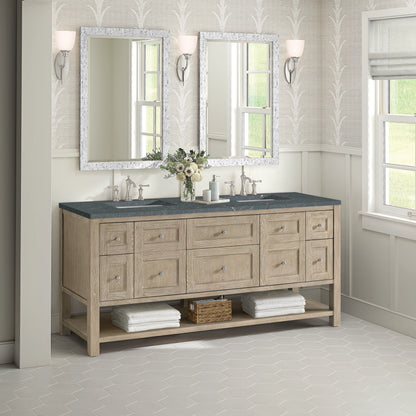 Breckenridge 72" Double Vanity, Whitewashed Oak w/ 3 CM Parisien Bleu Silestone Top w/FreePower Wireless Charger, view 7