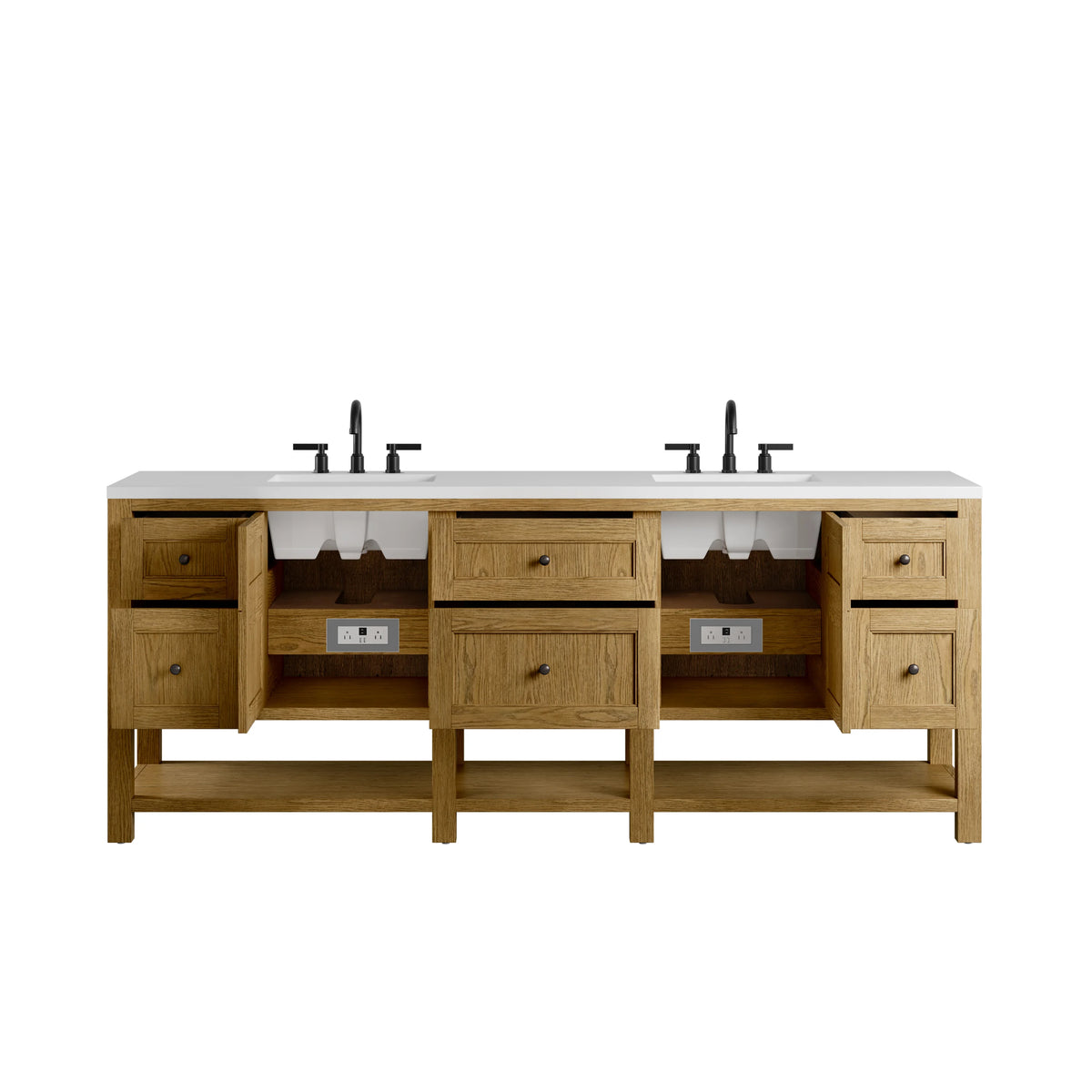 Breckenridge 84" Double Vanity, Light Natural Oak w/ 3 CM White Zeus Top, view 11