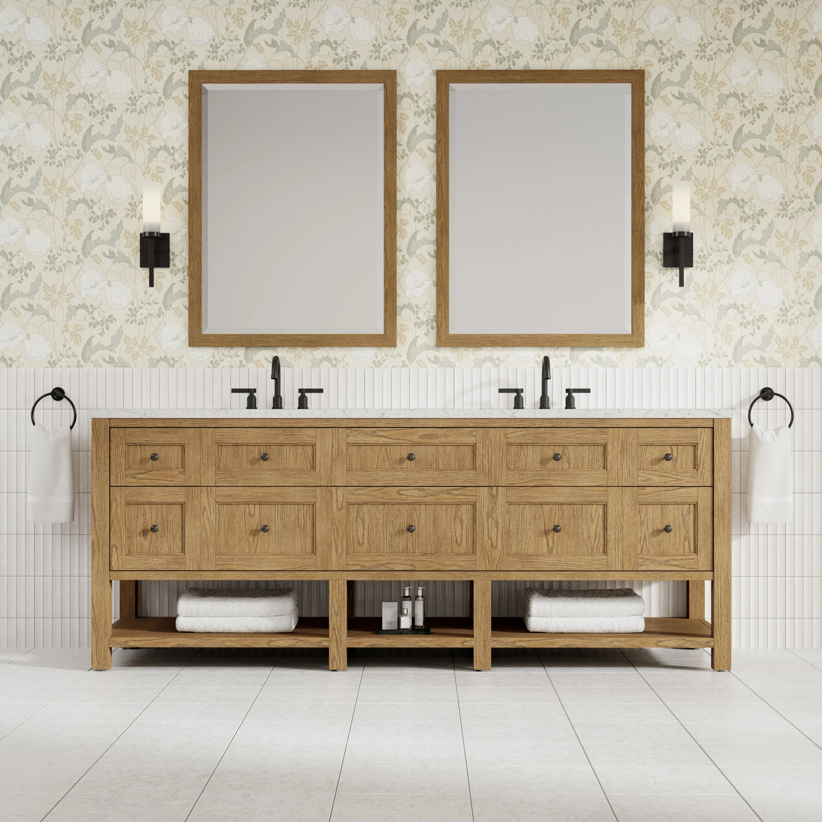 Breckenridge 84" Double Vanity, Light Natural Oak w/ 3 CM Eternal Jasmine Pearl Top w/FreePower Wireless Charger, view 4