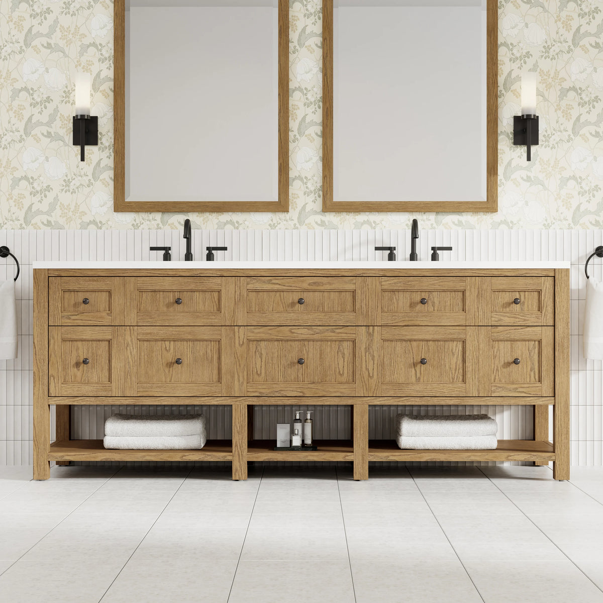 Breckenridge 84" Double Vanity, Light Natural Oak w/ 3 CM White Zeus Top, view 4