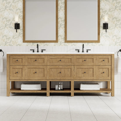 Breckenridge 84" Double Vanity, Light Natural Oak w/ 3 CM White Zeus Top, view 4