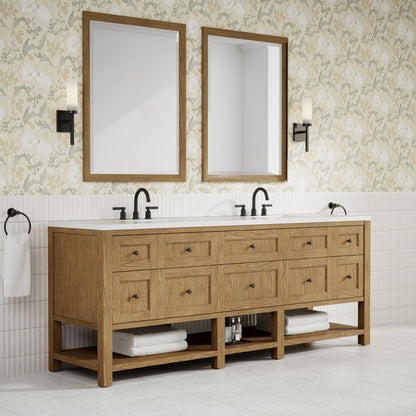 Breckenridge 84" Double Vanity, Light Natural Oak w/ 3 CM White Zeus Top, view 5