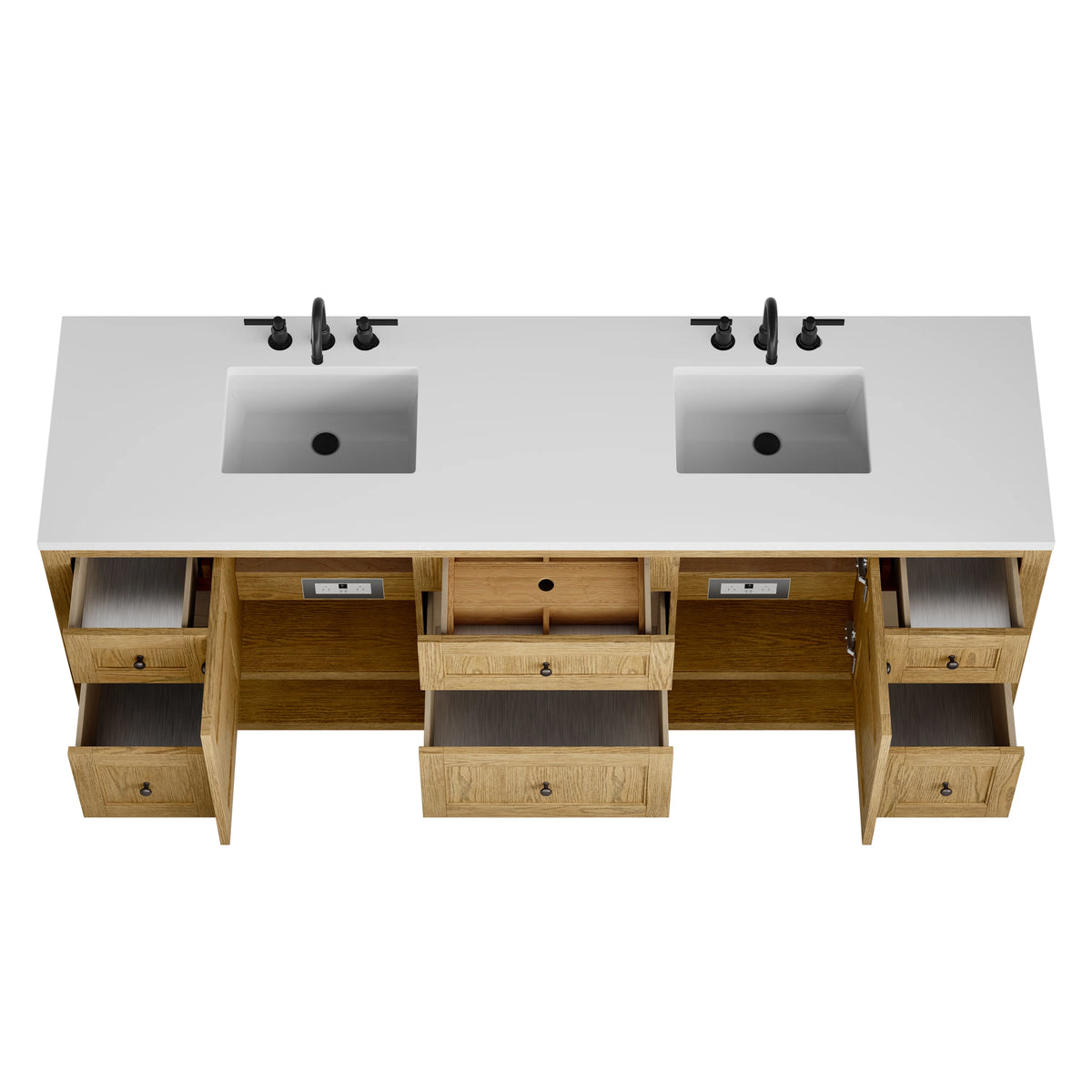 Breckenridge 84" Double Vanity, Light Natural Oak w/ 3 CM White Zeus Top, view 7