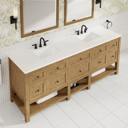 Breckenridge 84" Double Vanity, Light Natural Oak w/ 3 CM White Zeus Top, view 9