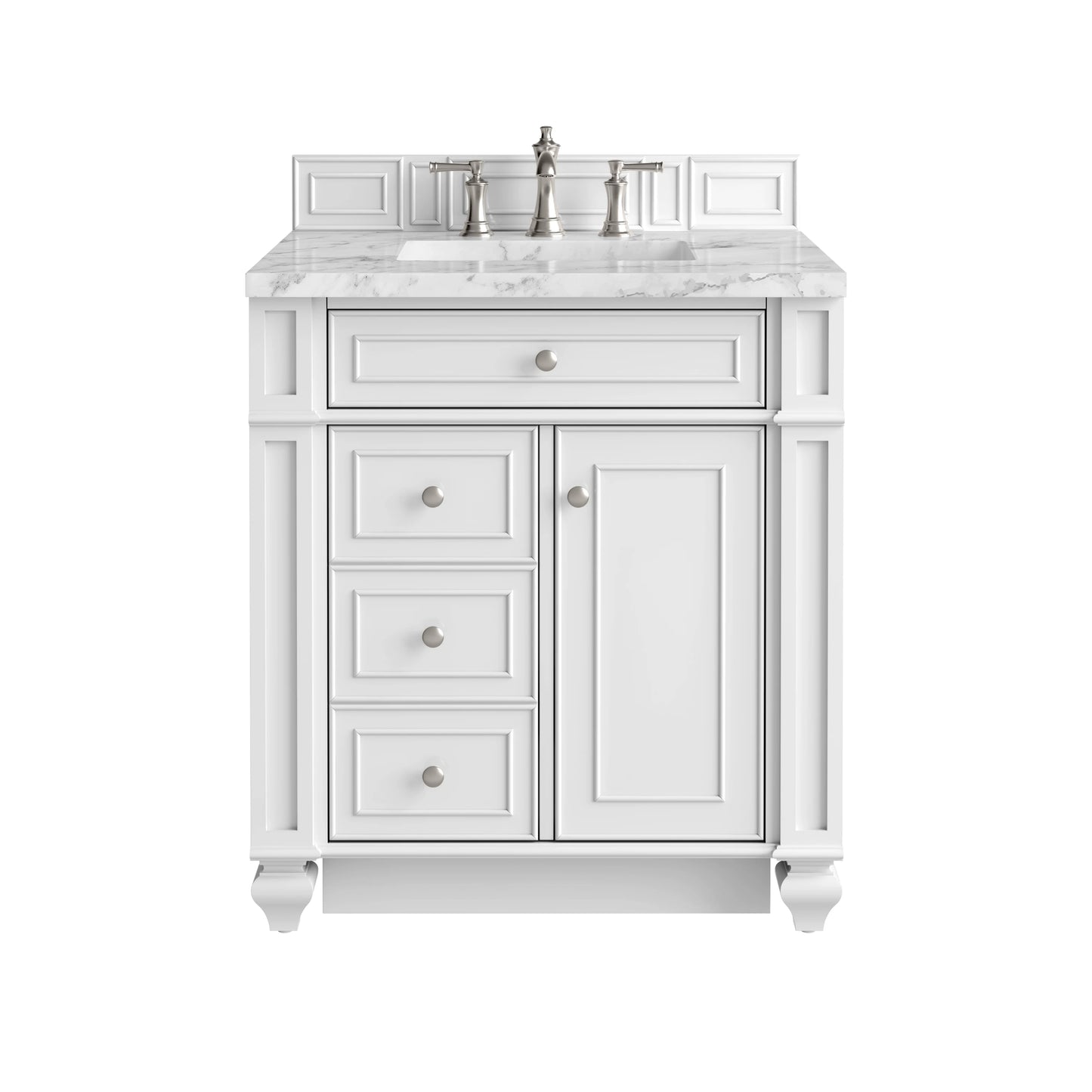 Bristol 30" Single Vanity, Bright White w/ 3 CM Carrara Marble Top