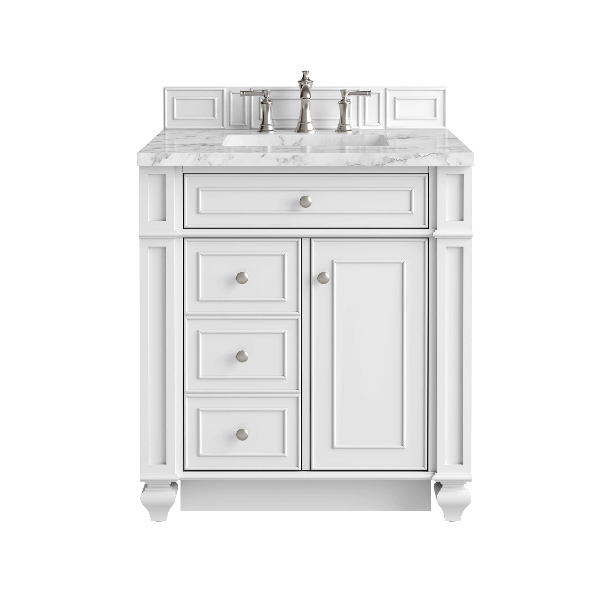 Bristol 30" Single Vanity, Bright White w/ 3 CM Carrara Marble Top