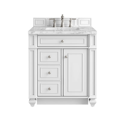 Bristol 30" Single Vanity, Bright White w/ 3 CM Carrara Marble Top