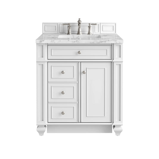 Bristol 30" Single Vanity, Bright White w/ 3 CM Carrara Marble Top