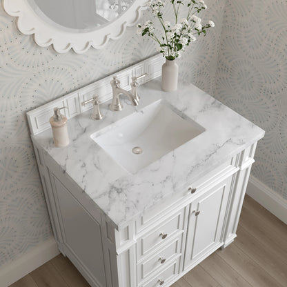 Bristol 30" Single Vanity, Bright White w/ 3 CM Carrara Marble Top, view 5