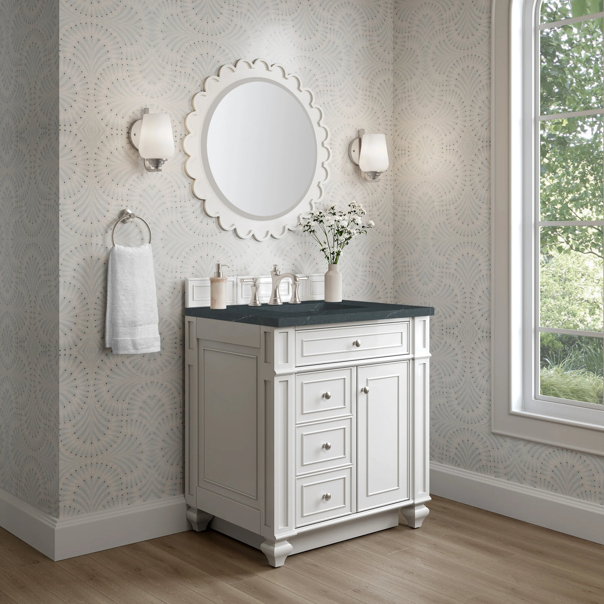 Bristol 30" Single Vanity, Bright White w/ 3 CM Charcoal Soapstone Silestone Top, view 3