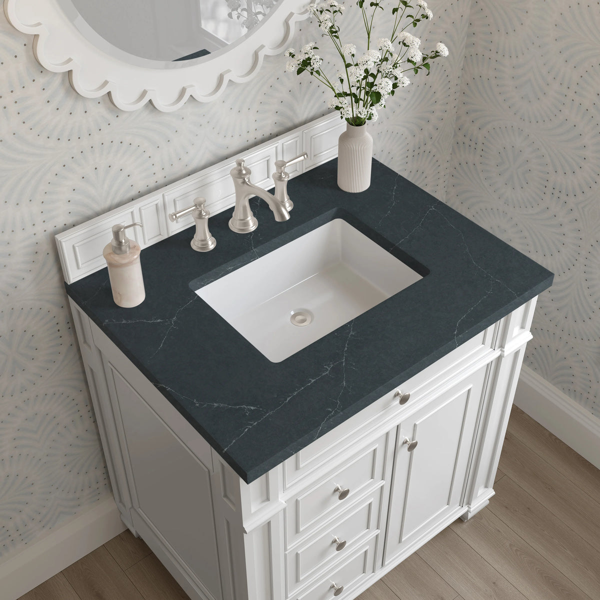 Bristol 30" Single Vanity, Bright White w/ 3 CM Charcoal Soapstone Silestone Top, view 5