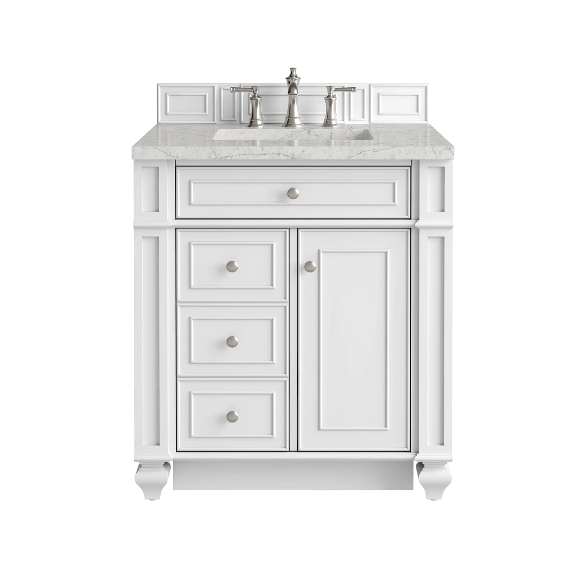 Bristol 30" Single Vanity, Bright White w/ 3 CM Eternal Jasmine Pearl Silestone Top