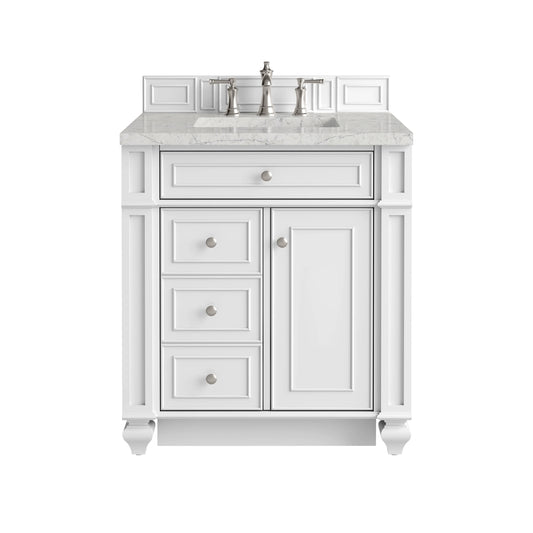 Bristol 30" Single Vanity, Bright White w/ 3 CM Eternal Jasmine Pearl Silestone Top
