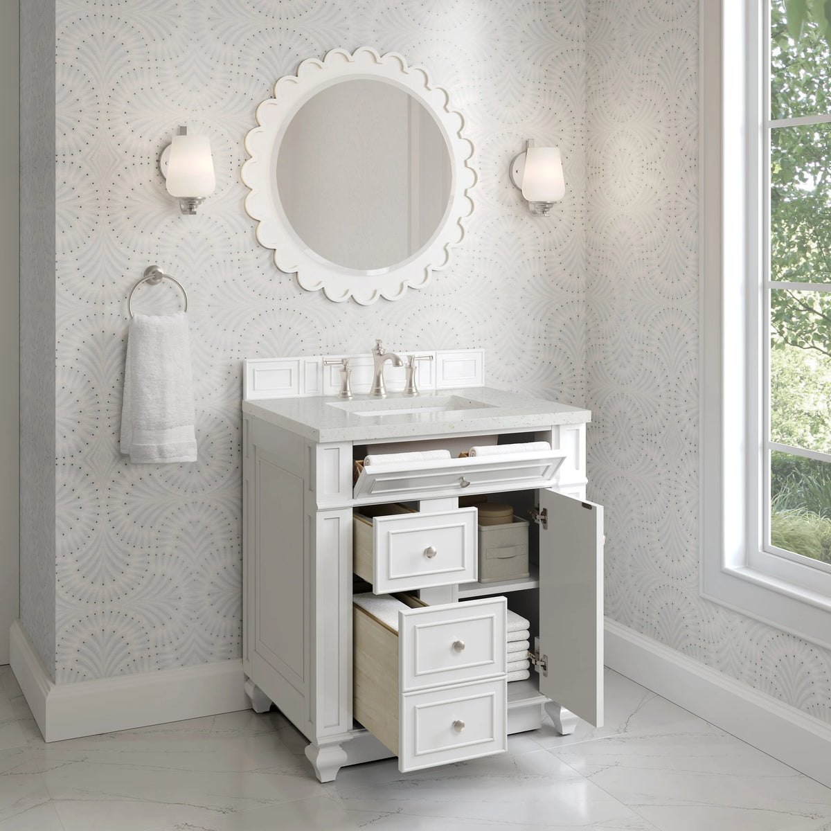 Bristol 30" Single Vanity, Bright White w/ 3 CM Lime Delight Silestone Top, view 4