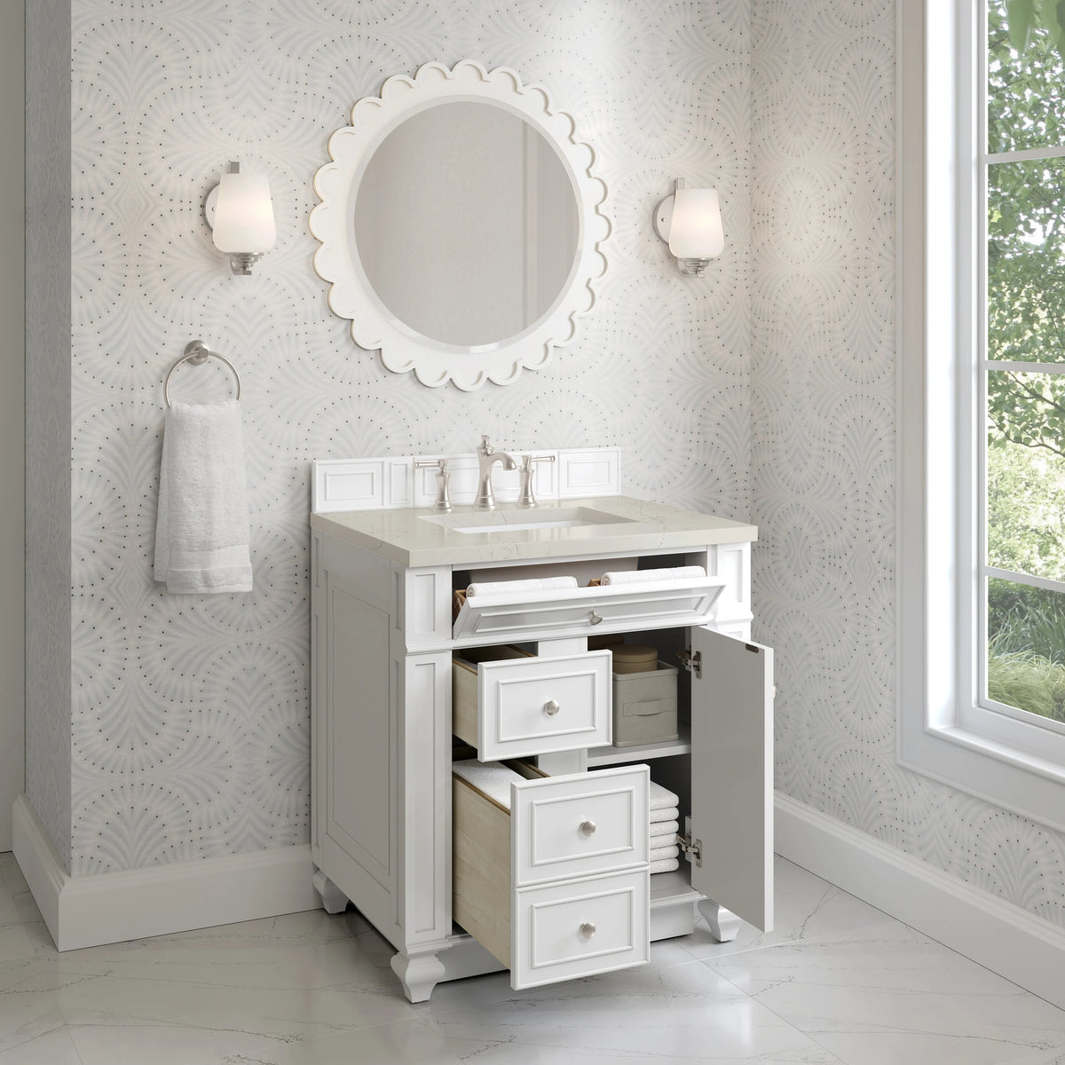 Bristol 30" Single Vanity, Bright White, w/ 3 CM Siberian Silestone Top, view 4
